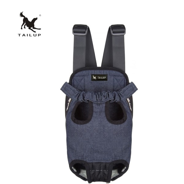 TAILUP Efterår og Vinter Denim Front Kæledyrstaske Dobbelt Skulderbærende Lille Hund og Kat Vatteret Blød Kort Plys denim blue L