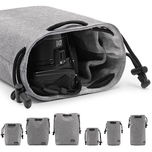 BOONA Kameran Laukku Objektiivilaukku Kamerakotelo Objektiivipussi Kiristysnyörillä DSLR Nikon Canon Sony Pentax Vedenpitävä Sametti Suoja H003Lensbag M Black