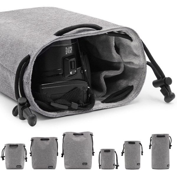 BOONA Kameraväska Linsväska Case Linsfodral Dragsnöreväska för DSLR Nikon Canon Sony Pentax Waterproof Velvet Protect H002Lensbag S Gray