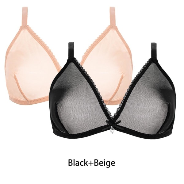 Varsbaby Dam Sexig 2st Genomskinlig Plus Size Sexig Underkläder BH Black-Beige XL