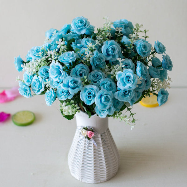 15 Hoder Mini Roser Bukett Kunstig Blomst Bryllupsscene Layout Falsk Blomster Stue Skrivebord Julehjem Dekor Tilbehør Champagne