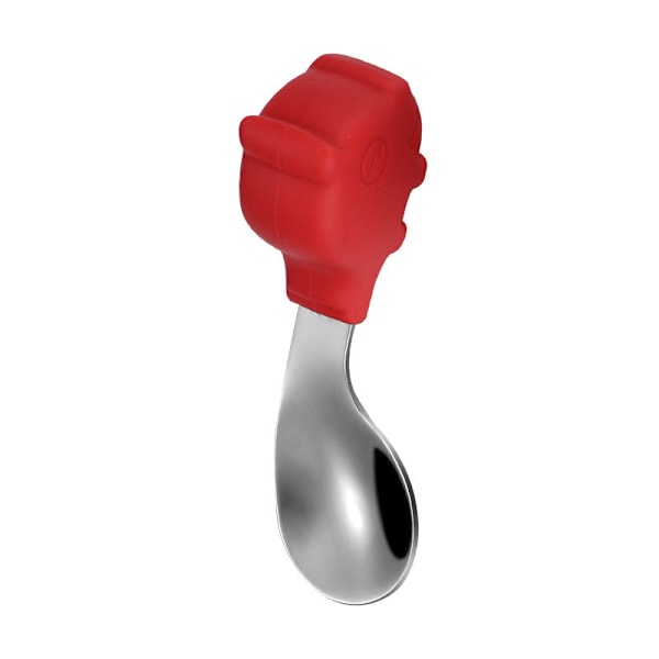 Vauvan haarukka ja lusikka integroidulla silikageelikiinnikkeellä taaperon ruokailuun tarkoitettu lautanen lasten astiasto Bent Spoon-Red