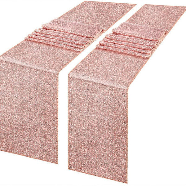 2 stk. paljettbordflagg bryllupsseremoni oppsett duk bordløper juledekorasjon polyester firkantet glitterpaljett Rose Red 30*140cm/80g
