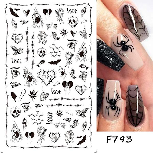 3D Halloween Nageldesign Anime Joker Spindel Orm Sliders Nageldekaler Självhäftande Dekaler Flickor Barn Party Manikyr GLF794 STZ-G037 Black