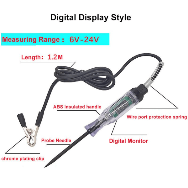 6V 12V 24V DC Auton Kuorma-auton Jännitteen Testauslaite Digitaalinäytöllä Pitkä Koetin Kynä Hehkulamppu Autojen Diagnostiikkatyökalut Autokorjaamo Digital Display B