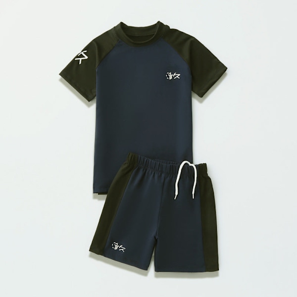 Baddräkt 2023 Nya Mellanstora och Stora Barns Professionella Solskydd Träning Varm Källa Enkla Pojkars Badbyxor Badkläder Classic blue and black 4XL