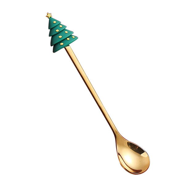 Tegneserie Bordservice Kattepote Ske Sød Dessert Ske Rustfrit Stål Ske Dukke Dessert Frugt Gaffel Golden Fork-Christmas round tree