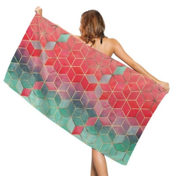 Kreativt Geometrisk Print Strandhåndklæde Udendørs Hurtigtørrende Svømning Surfing Sport Håndklæder Yoga Måtte Strandstol Tæppe 80*160cm 1 80x160m