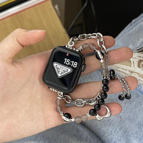 Urrem til Apple Watch iWatch til 38/40/41/s10 generation 42mm sort hjerte perle