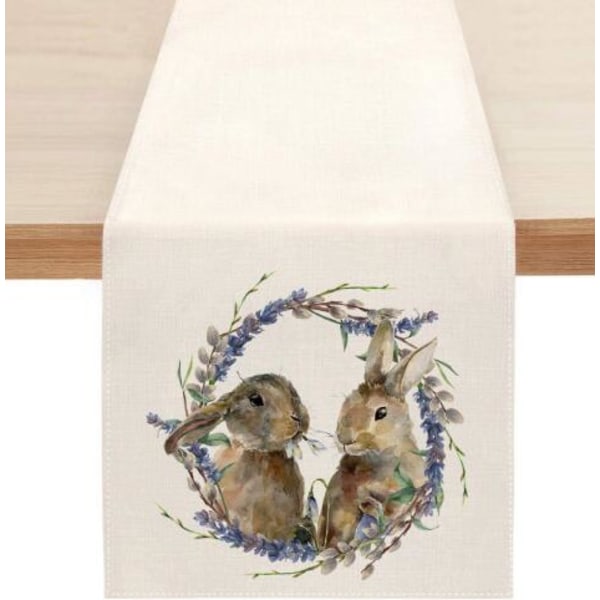 Søt naturlig jute burlap påskehare blomster egg ku trykt bordløper bordflagg duk stoffdeksel duk fest hjem dekor rectangle 33X90CM white 5