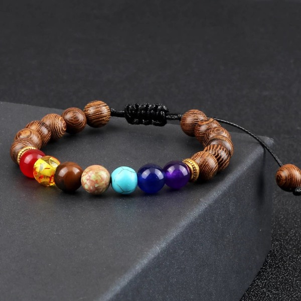 Herrarmband Träpärlor Kors 7 Chakra Healing Balans Onyx Armband & Armringar Uggla Bön Reiki Buddha Dam Smycken Homme Cross