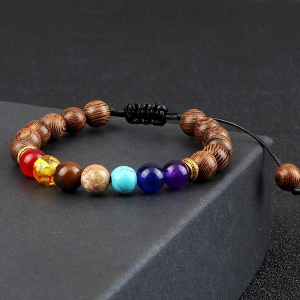 Män Armband Träpärlor Cross 7 Chakra Healing Balans Onyx Armband & Armband Uggla Bön Reiki Buddha Kvinnor Smycken Homme Cross