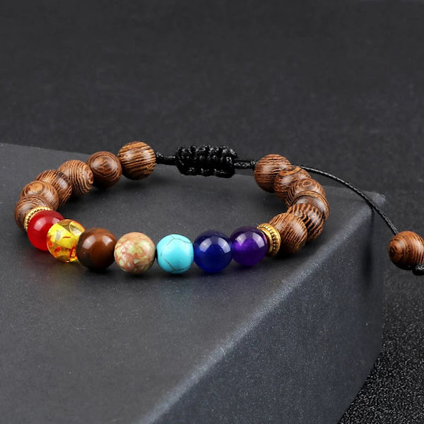 Miesten rannekoru puisilla helmillä Risti 7 Chakra Healing Balance Onyx Rannekorut & Rannekkeet Pöllö Rukous Reiki Buddha Naisten Korut Homme Hollow Star