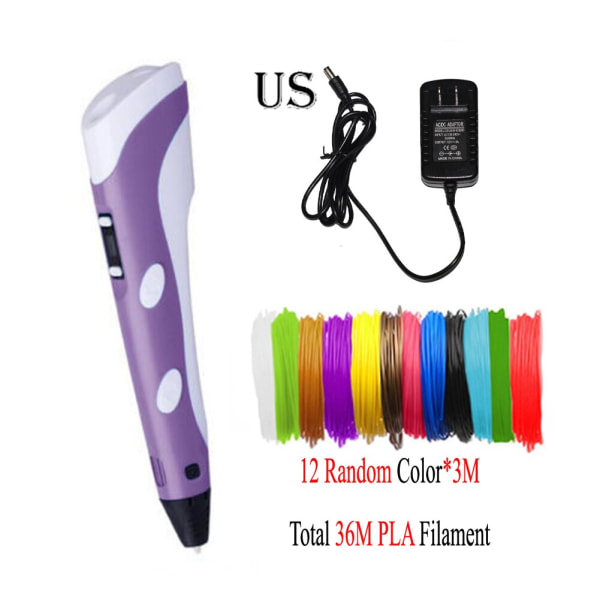 Dikale 3D Penn LED Skjerm DIY 3D Utskrift Penn PLA Filament Kreativ Leke Gave Til Barn Design Tegning 3D Skriver Penn Tegne Stift PLA Filament Yellow EU 3Mx12
