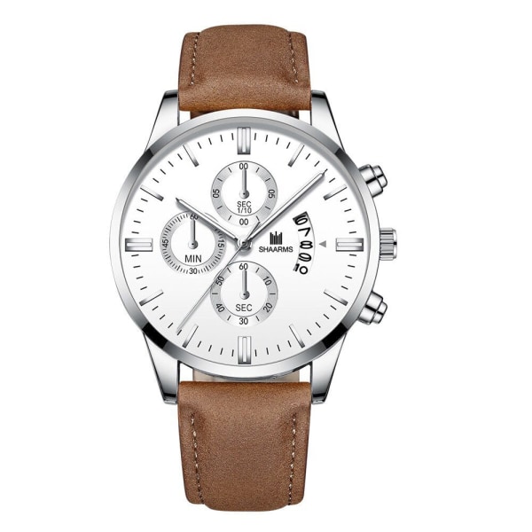 Herreklokke Falsk Tre-Øye Mote Kalender Belte Quartz Klokke Herre Brown  silver