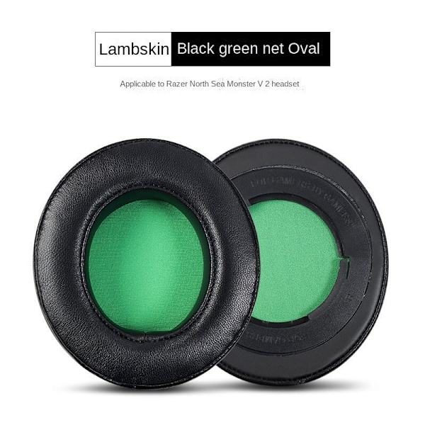 Passar Razer Kraken V2 Hörlurskuddar 7.1 Professional Edition Skumskydd Rosa Kristall Öronmuffar Läderfodral Black leather Green net Oval