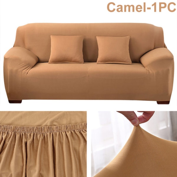 Elastiskt sofföverdrag för vardagsrum Enfärgat sofföverdrag Stretch Sofföverdrag Hörn 1/2/3/4 Sits L-formad Soffa Behöver Köpa 2st Coffee--1PC 2 seat 145-185cm