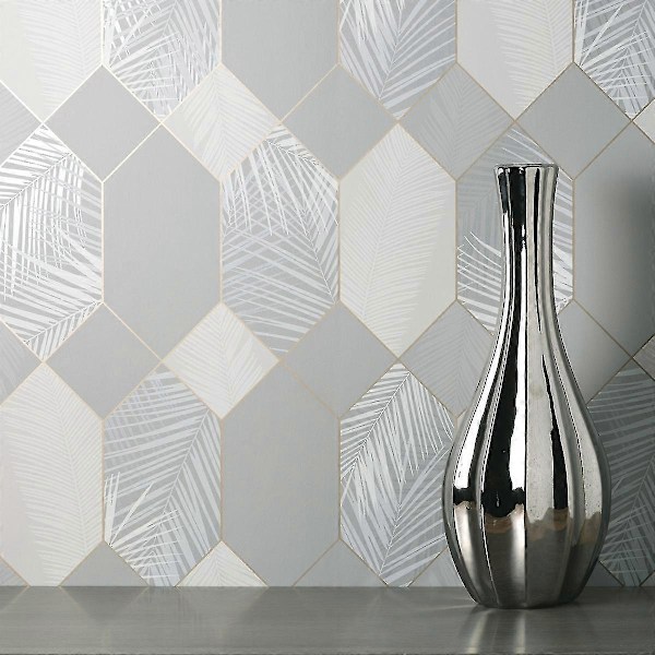 Miami Geometrinen Lehti Tapetti Fine Decor Harmaa Grey