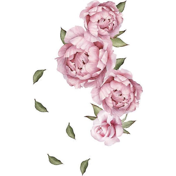 Pink Blomster Vægdekorationer Akvarel Pæon Rose Vægmærkater til Soveværelse, Delikate Pæoner Blomster Vægplakater Vinyl Afskal og Påsæt Blomster Kunst Vægmalerier