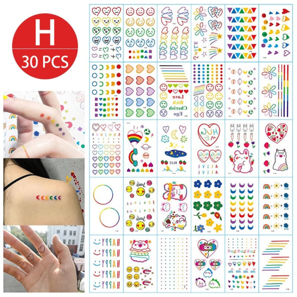 Midlertidige tatoveringsklistremerker for jenter, vanntette, langvarige, falske tatoveringsklistremerker, lyse, søte tatoveringer på kropp, ansikt, barn 2 pcs by random