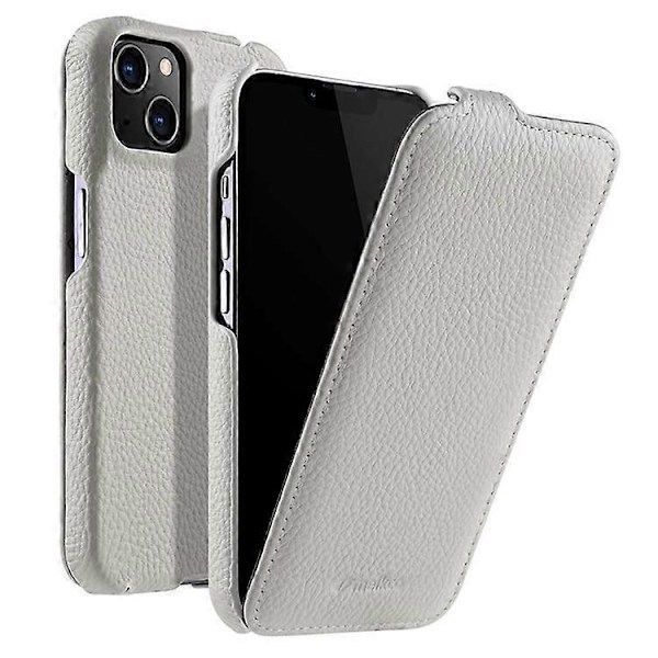 MELKCO Yhteensopiva iPhone 13:lle Aitoa lehmännahkaa + PC-puhelinkotelo Pystysuuntainen Käännettävä Erittäin Ohut Suojakuori White