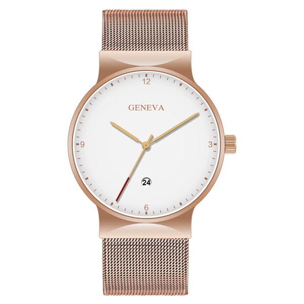 Stor herreklokke, moteriktig, enkel legeringsnett med kalender White plate black needle gold strap