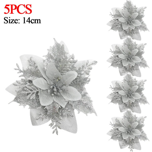 5/10 st 14cm Glitter Julstjärna Jul Konstgjorda Blommor med Klämmor DIY Julgransprydnader Krans Öppen Spis Dekorationer Gold (10pcs)