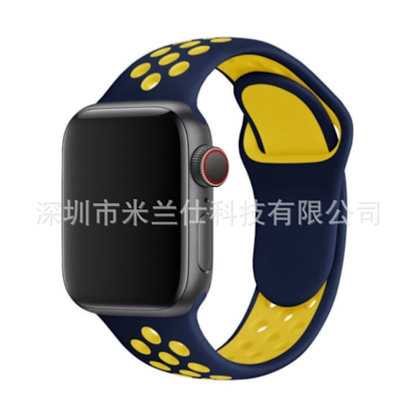 Klockarmband för Apple Watch iWatch 38/40/41/42mm-S10 standardstorlek SM kod 34 mörkblå med ljusgul