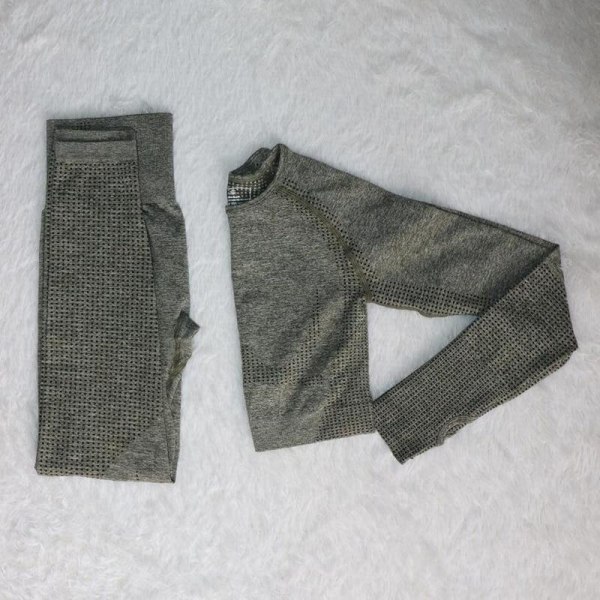 Yoga Set Träningskläder Sportset Gymkläder Träningsoverall Högmidjade Leggings För Kvinnor khaki green set S