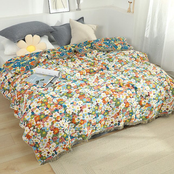 Japansk pläd i bomull, dubbelsidig sofföverdrag, nordisk soffkudde, fritidsfilt, sängöverkast, tunn quilt för alla fyra årstider 3 150x200cm