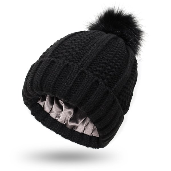 Suosittu suojaava kampaus Silkkisen joustava satiininen neulottu hattu Löysä ja lämmin villamyssy naisille #8 dark gray Average size