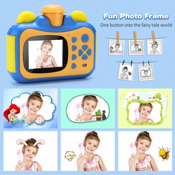 Kids Camera Instant Print Camera för barn 1080P HD-videokameraleksaker med 32 GB-kort Orange Blue 32g Storage
