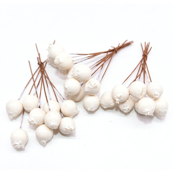 100 st/lot Mini Plast Falska Små Bär Konstgjord Blomma Frukt Ståndare Körsbär Pärla Bröllop DIY Presentförpackning Dekorerade Kransar white A