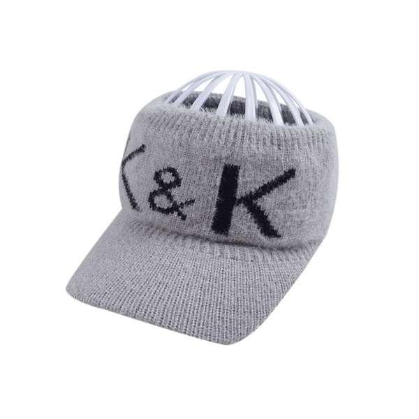 Ny Toppløs Hatt Høst og Vinter Dame Koreansk Mote Strikket Hatt Tide Alfabet Peaket Caps Utendørs Hold Varmen Gray KK Adult (55-58cm)