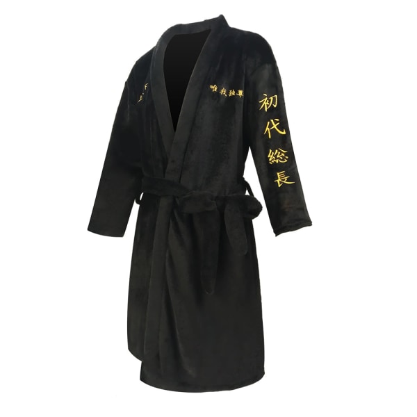 Tokyo Revengers Cosplay -asu, musta kylpytakki, Manjiro Sanon yöasu, lämmin flanellitakki, syksyn ja talven pyjama B L-XL