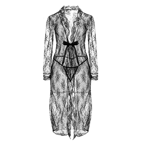 Varsbaby Sexy Morgenkåpe+BH+ Truser+ Strømper +String +Hofteholder 6 Deler For Dame Black 34D