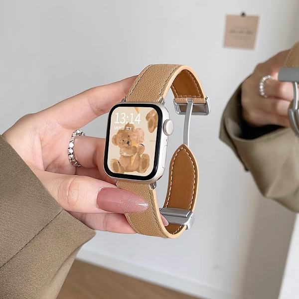 Klockarmband för Apple Watch iWatch för SE/4/5/6 40mm Läder Magnetiskt Spänne - Mjölkaktig Aprikos