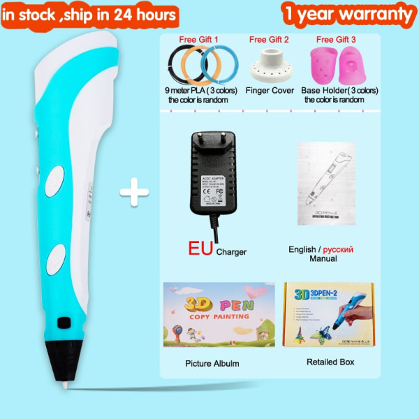 3D-penna för barn 3D-ritningspenna med LCD-skärm Kompatibel med PLA-filament Leksaker för barn Julklapp Födelsedagspresent PLA Filagment blue with US adapter