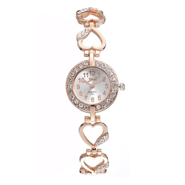 Legeringssett Klokke Dame Armbånd Blonder Armbånd Ferskenhjerte Snøre Kvarts Klokke Rose Gold