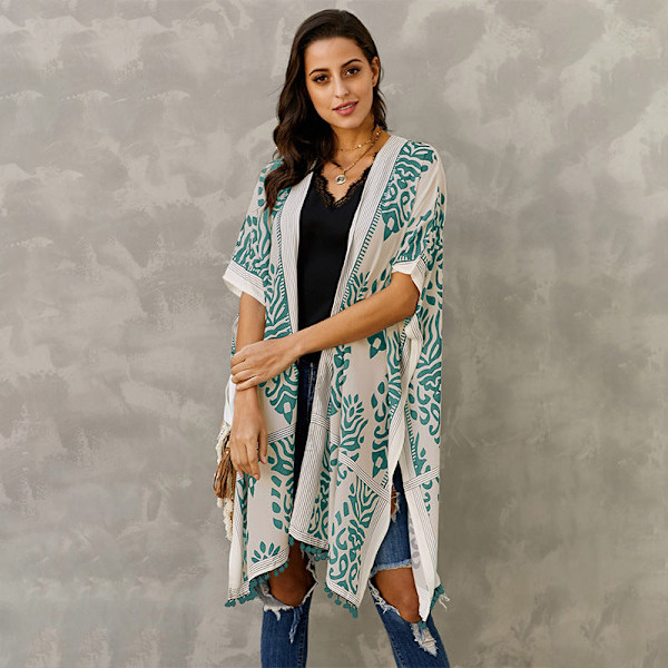 Badedrakt Hawaii Seaside Holiday Cardigan Kortermet Solbeskyttende Klær Trykt Strandtrekk Mid-Lengde Badetøy LC85278-102 Average size