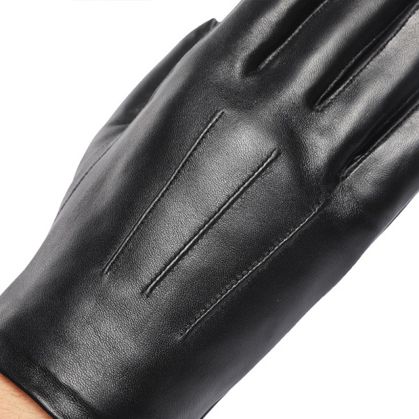 Vinterhandskar i läder för män, utomhusridning, vindtäta, varma handskar i getskinn med pekskärm Black M