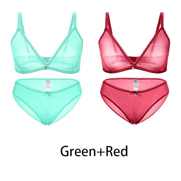 Varsbaby Sexy Damer Gjennomsiktig Pluss Størrelse BH Lav Midje Truser 2 stk Red XXL