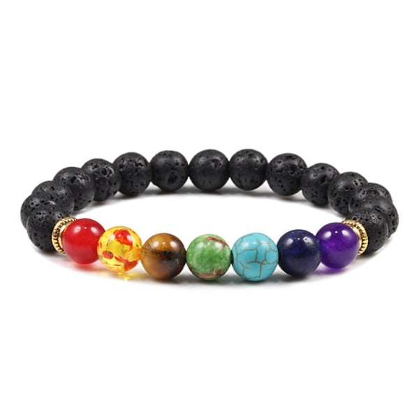7 Chakra Armband Herr Svart Lava Tigeröga Stenar Helande Balans Pärlor Reiki Buddha Bön Naturlig Sten Yoga Armband Armringar BLK Pine Adjustable