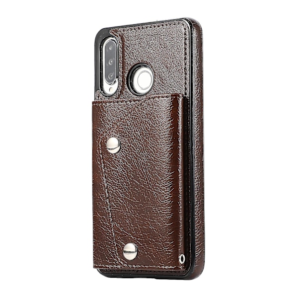 Handgjort PU Läderfodral För Huawei P30 Lite Med Korthållare, Plånboksfunktion, Stödfunktion, Fallskydd Brown