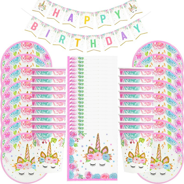 Regnbue Enhjørning Bursdagsfest Dekorasjon Engangsservise Sett Enhjørning Ballong Jente Baby Shower Barn Bursdagsfest Utstyr number2 set2