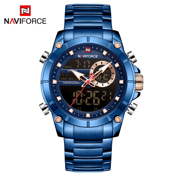 Herr Militär Sport Armbandsur Guld Quartz Stål Vattentät Dubbel Display Herrklockor Relogio Masculino SB BOX