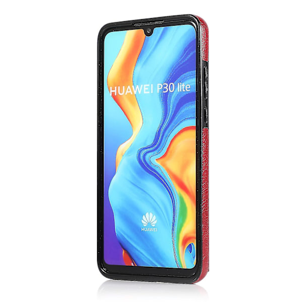 Käsintehty PU-nahkakotelo Huawei P30 Lite -puhelimelle, jossa on korttipidike, lompakkotoiminto, jalustatoiminto ja putoamissuoja Red