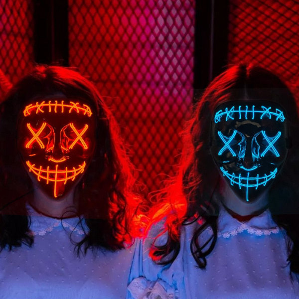 Halloween Neon LED Purge Maske Maskerade Festmasker Lysende I Mørket Sjove Masker Cosplay Kostume Tilbehør 19