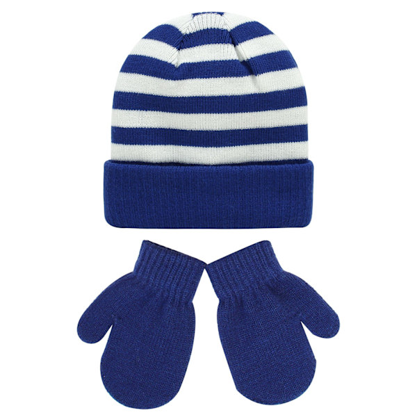Hue Handsker Sæt Drenge og Piger Stribet Uldhue Varm Handske Taske Sæt Todelt Sæt M size blue and white stripes