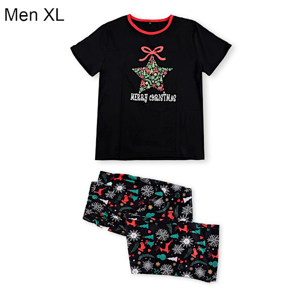 Julpyjamas Matchande Familjepyjamas Förälder-Barn Pyjamasset Kläder Kortärmad T-shirt Byxor Snö Älg Tryckt Nattkläder Outfit Men XL